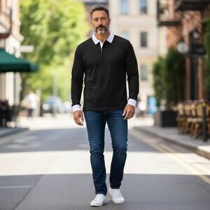 Manfinity Black Shirt White Collar Cuffs Mens 5XL Long Sleeve